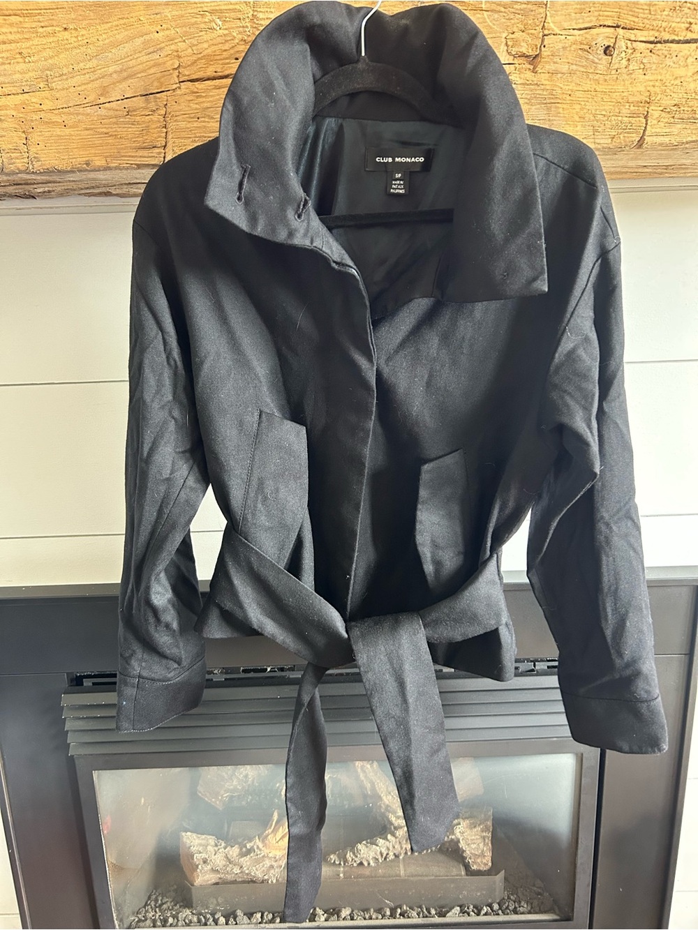 Club Monaco Black Tie-Waist Trench Coat